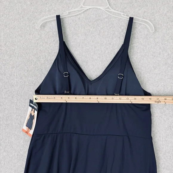 Lands End V Neck Tulip Wrap One Piece Swimsuit Swim Dress Size XXL Blue New - Picture 11 of 14